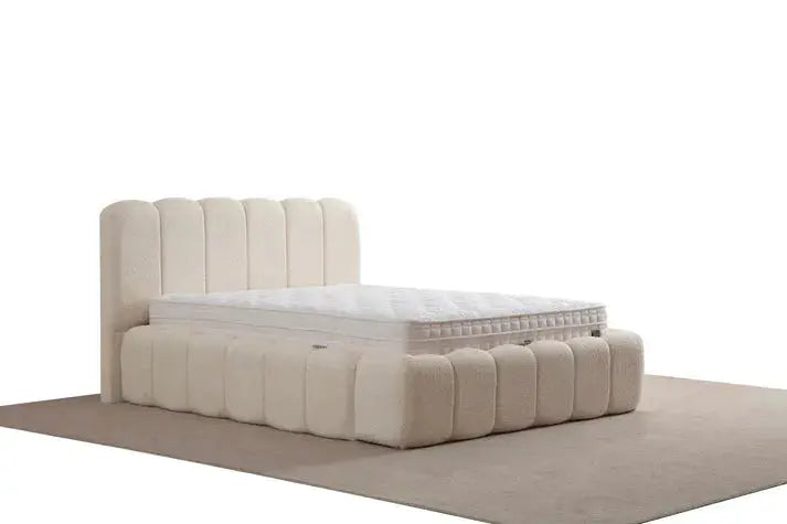 Lit Coffre Alya Chenille Blanc Cassé Swedzo-Meuble