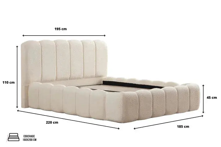 Lit Coffre Alya Chenille Blanc Cassé Swedzo-Meuble