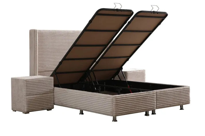 Lit Coffre CLARA - Côtélé Blanc