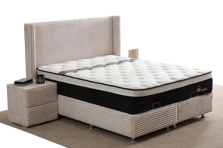 Lit Coffre CLARA - Côtélé Blanc