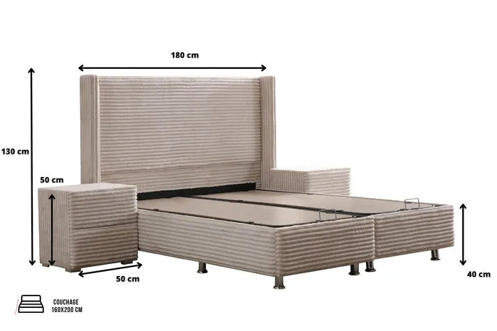 Lit Coffre CLARA - Côtélé Blanc