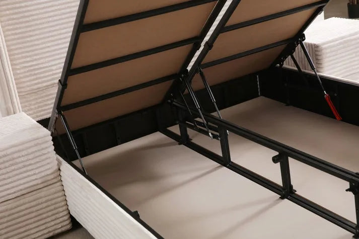 Lit Coffre CLARA - Côtélé Blanc