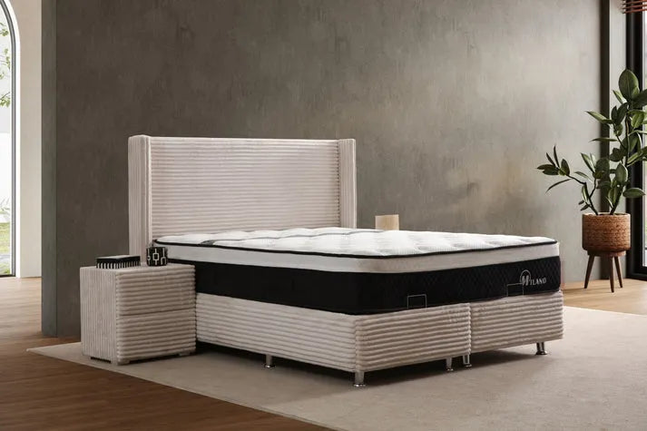 Lit Coffre CLARA - Côtélé Blanc