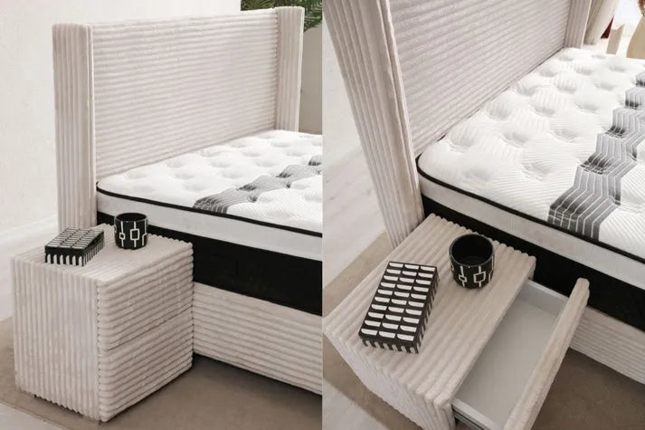 Lit Coffre CLARA - Côtélé Blanc