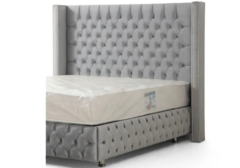 Lit Coffre CLOUTE  - Velours capitonné