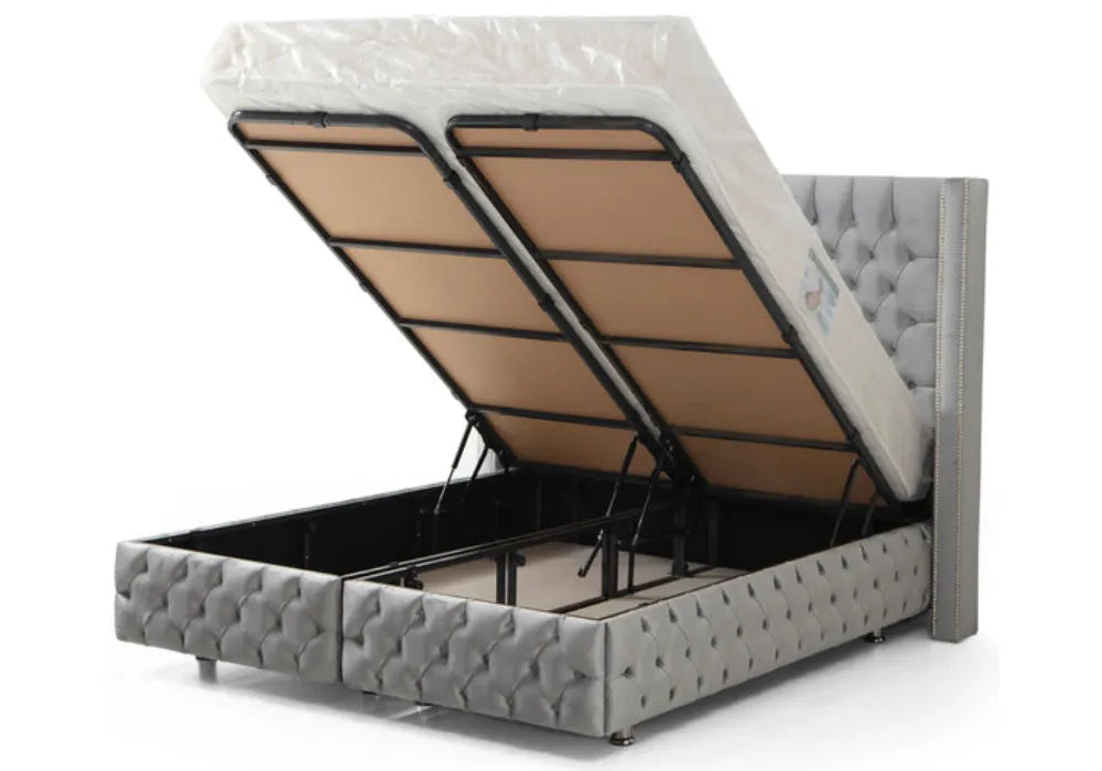 Lit Coffre CLOUTE  - Velours capitonné