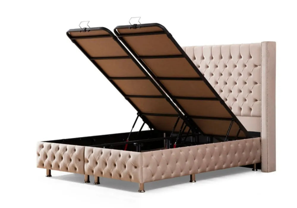 Lit Coffre CLOUTE  - Velours capitonné