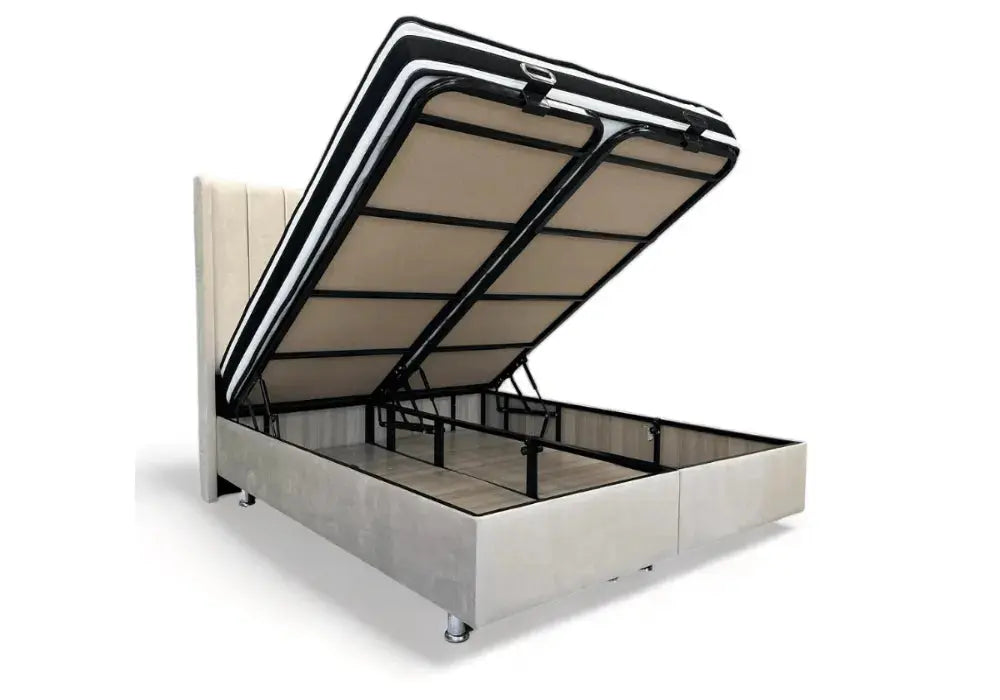 Lit Coffre Italian Piano Velours Beige Swedzo-Meuble