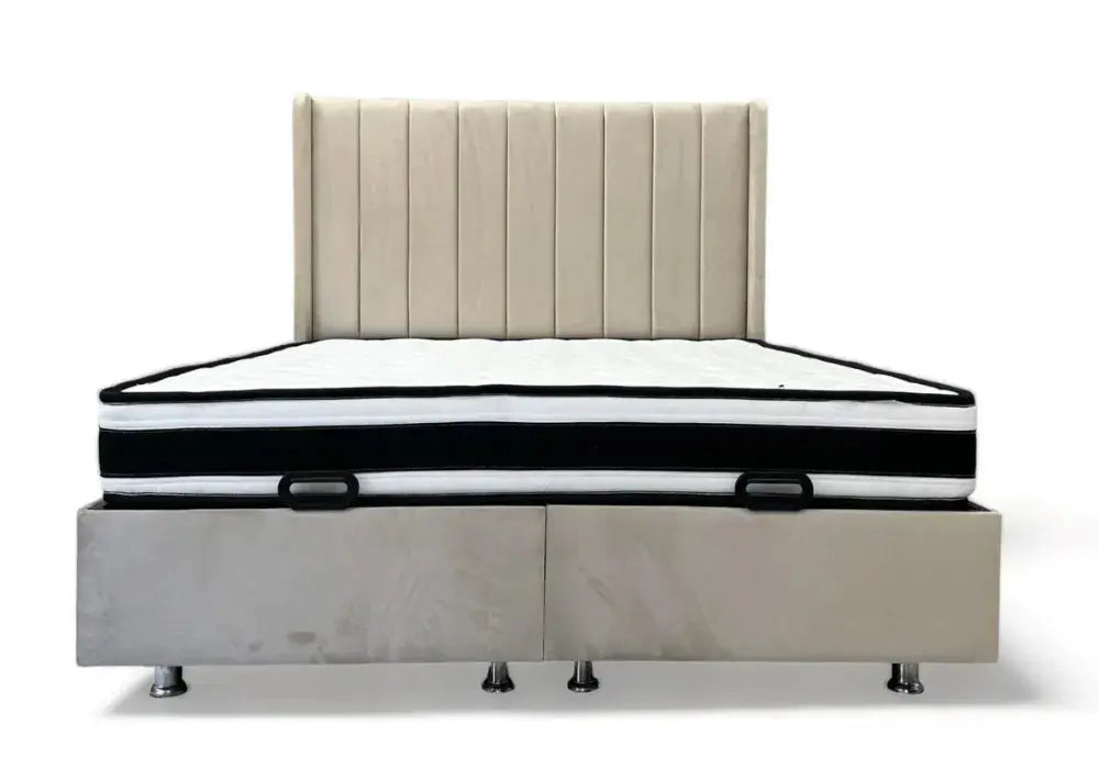 Lit Coffre Italian Piano Velours Beige Swedzo-Meuble