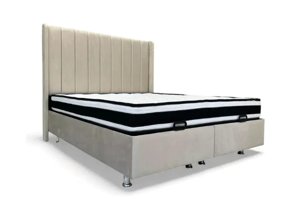 Lit Coffre Italian Piano Velours Beige Swedzo-Meuble