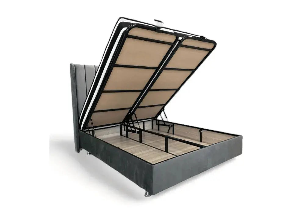 Lit Coffre Italian Piano Velours Gris Swedzo-Meuble