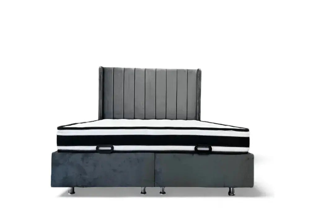 Lit Coffre Italian Piano Velours Gris Swedzo-Meuble