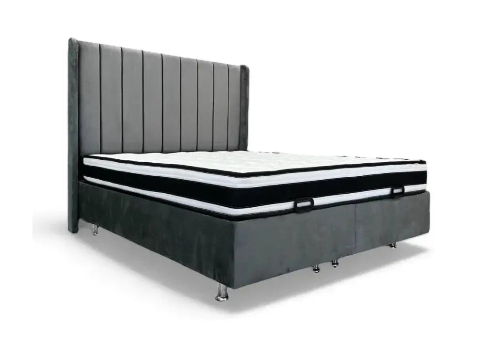 Lit Coffre Italian Piano Velours Gris Swedzo-Meuble