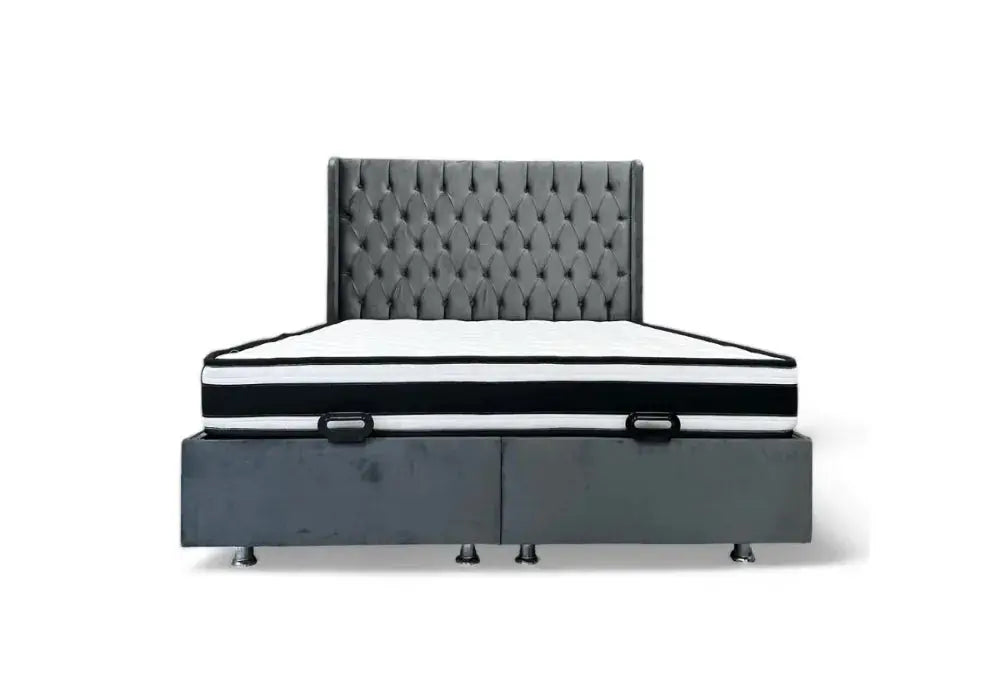 Lit Coffre Italian capitonné Velours Gris Swedzo-Meuble