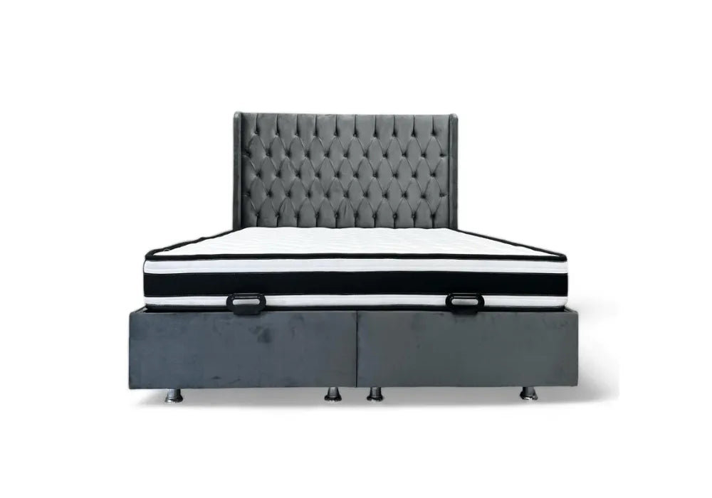 Lit Coffre Italian capitonné Velours Gris