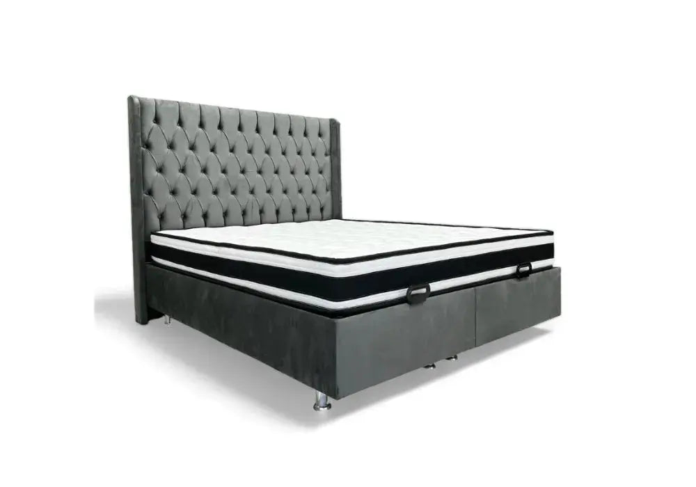 Lit Coffre Italian capitonné Velours Gris Swedzo-Meuble