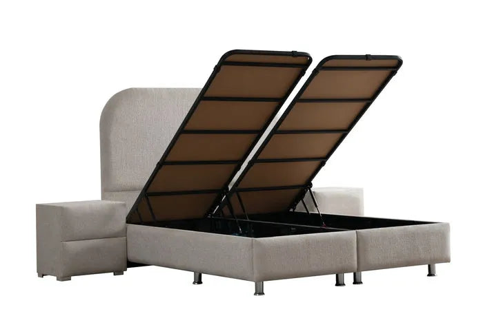 Lit Coffre Jade Chenille Blanc Cassé