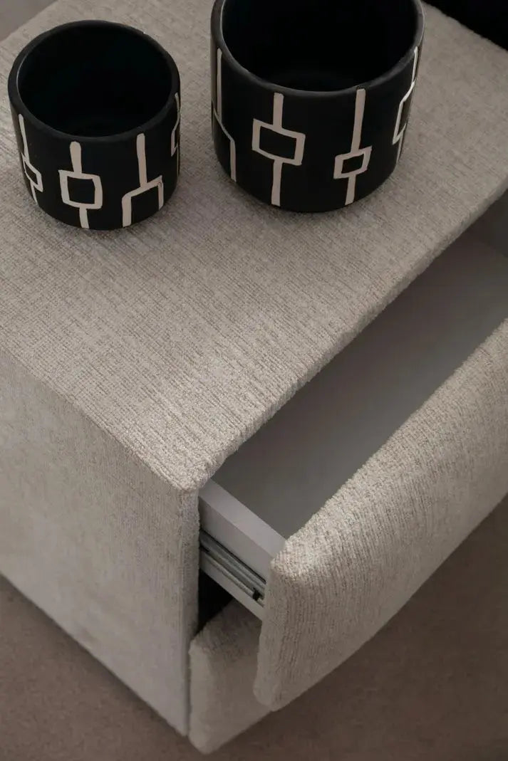 Lit Coffre Jade Chenille Blanc Cassé Swedzo-Meuble