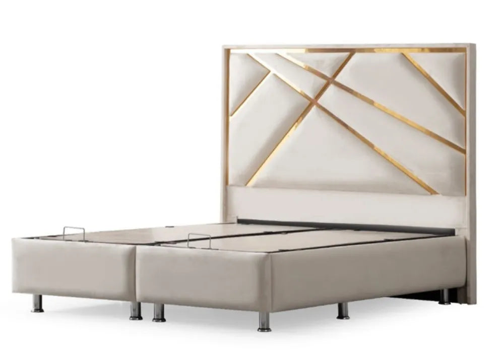 Lit Coffre PARMA BLANC CASSE - Velours