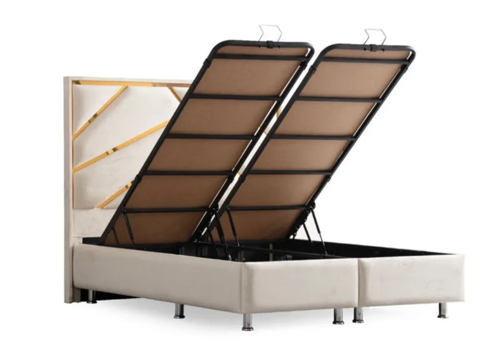 Lit Coffre PARMA BLANC CASSE - Velours