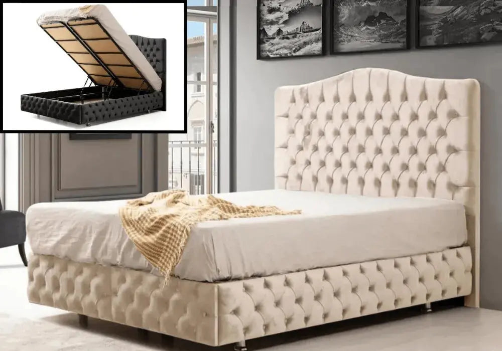 Lit Coffre Paris Velours avec tête de lit Embourrée 140x190CM Swedzo-Meuble
