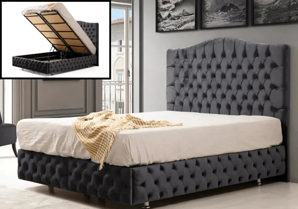 Lit Coffre Paris Velours avec tête de lit Embourrée 140x190CM Swedzo-Meuble