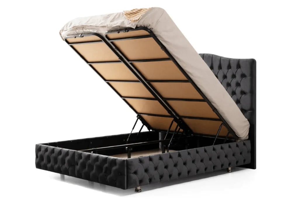 Lit Coffre Paris Velours avec Téte de lit Embourrée 160x200CM