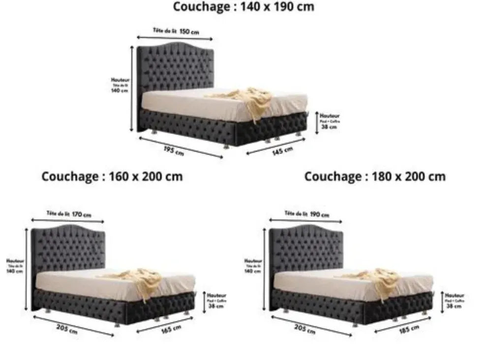 Lit Coffre Paris Velours avec Téte de lit Embourrée 160x200CM