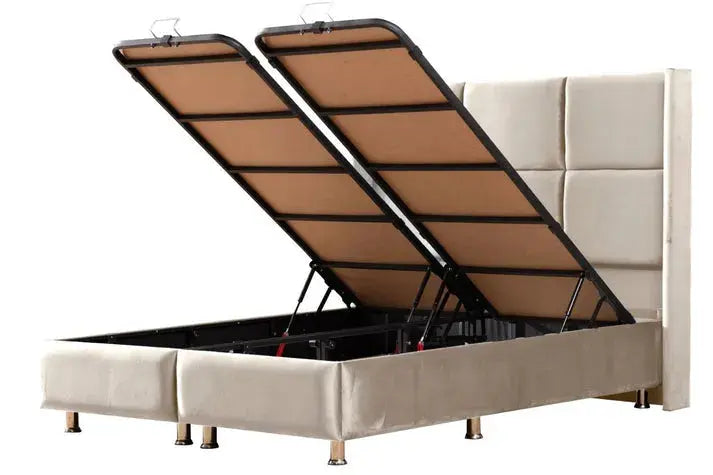 Lit Coffre RIO BEIGE - Velours Swedzo-Meuble