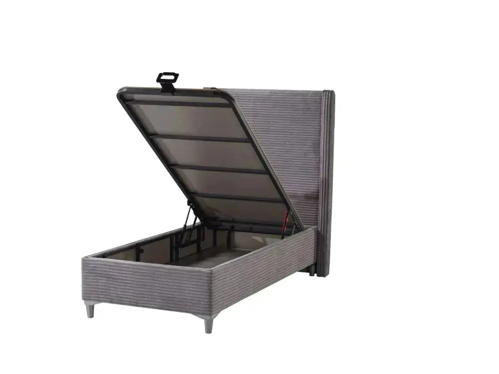 Lit Coffre Venus Côtelé Gris 90x190cm Swedzo-Meuble
