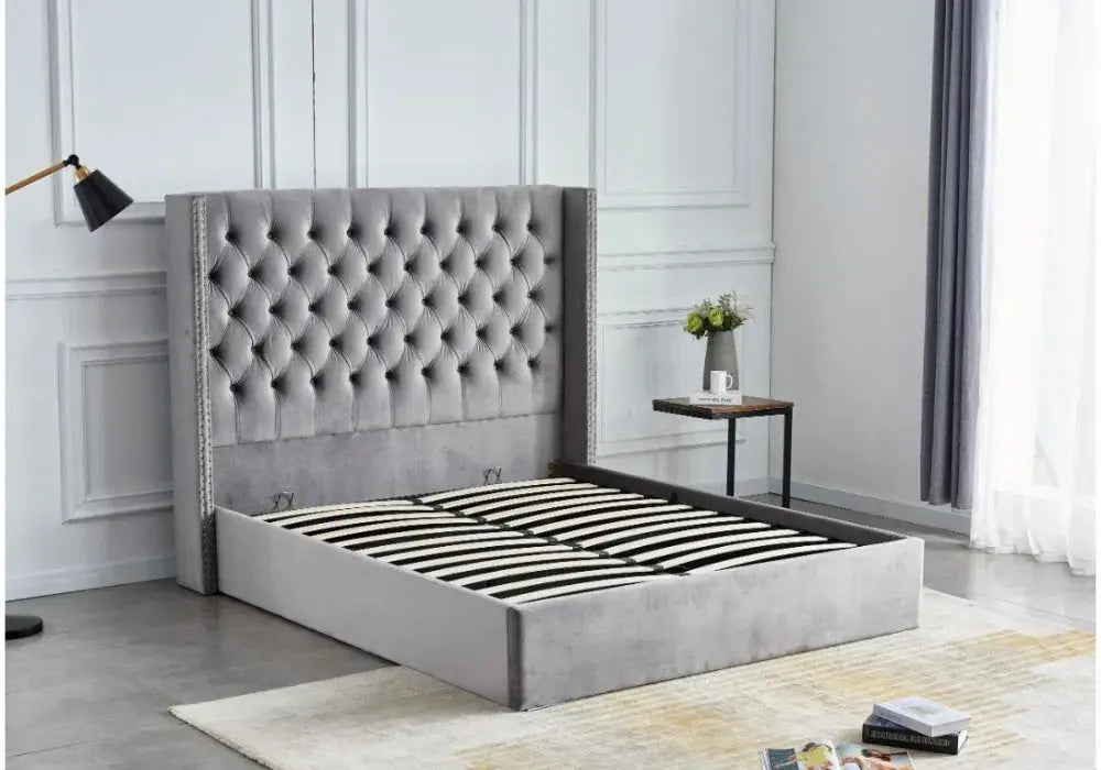 Lit Double Cloute Capitonne Avec Coffre Velours 140/190 Swedzo-Meuble