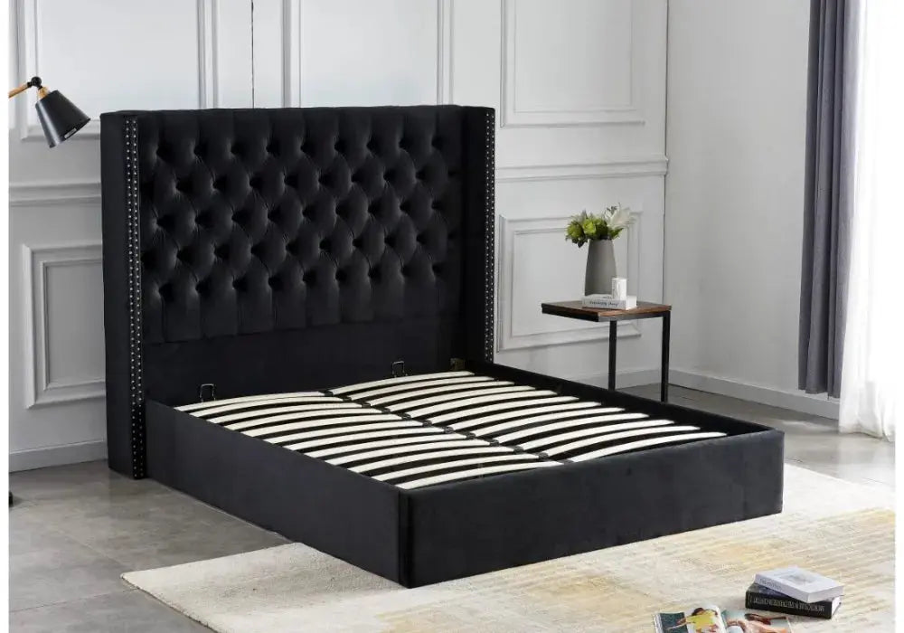 Lit Double Cloute Capitonne Avec Coffre Velours 140/190 Swedzo-Meuble