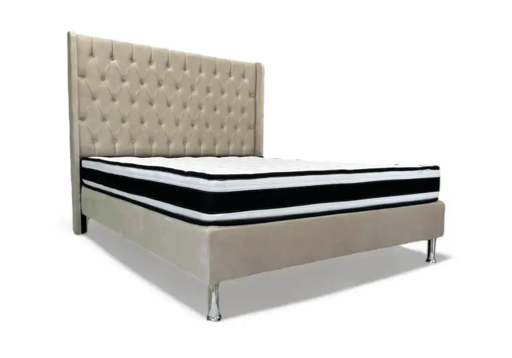 Lit Italian Capitonné Beige Turk Swedzo-Meuble
