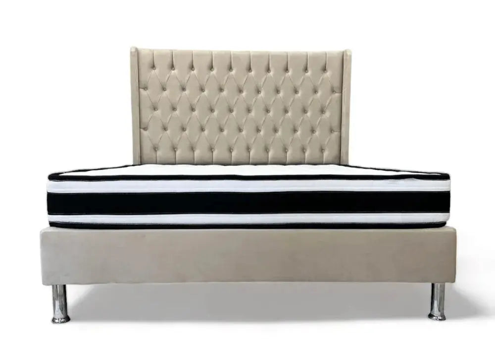 Lit Italian Capitonné Beige Turk Swedzo-Meuble