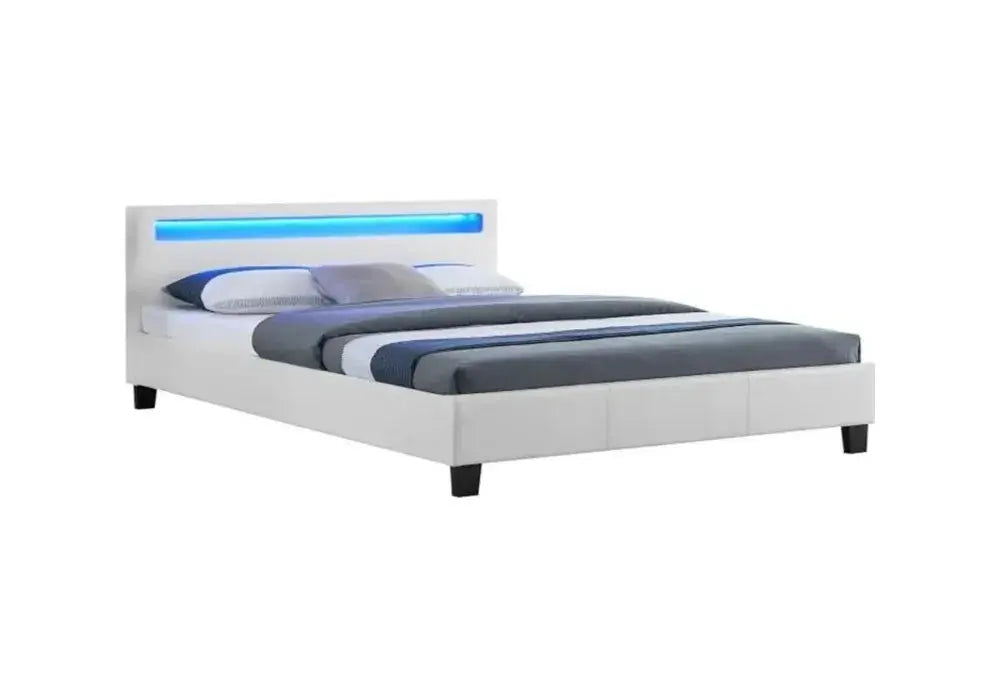 Lit Led Avec Sommier Blanc Swedzo-Meuble