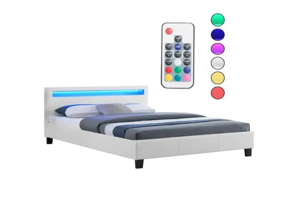 Lit Led Avec Sommier Blanc Swedzo-Meuble