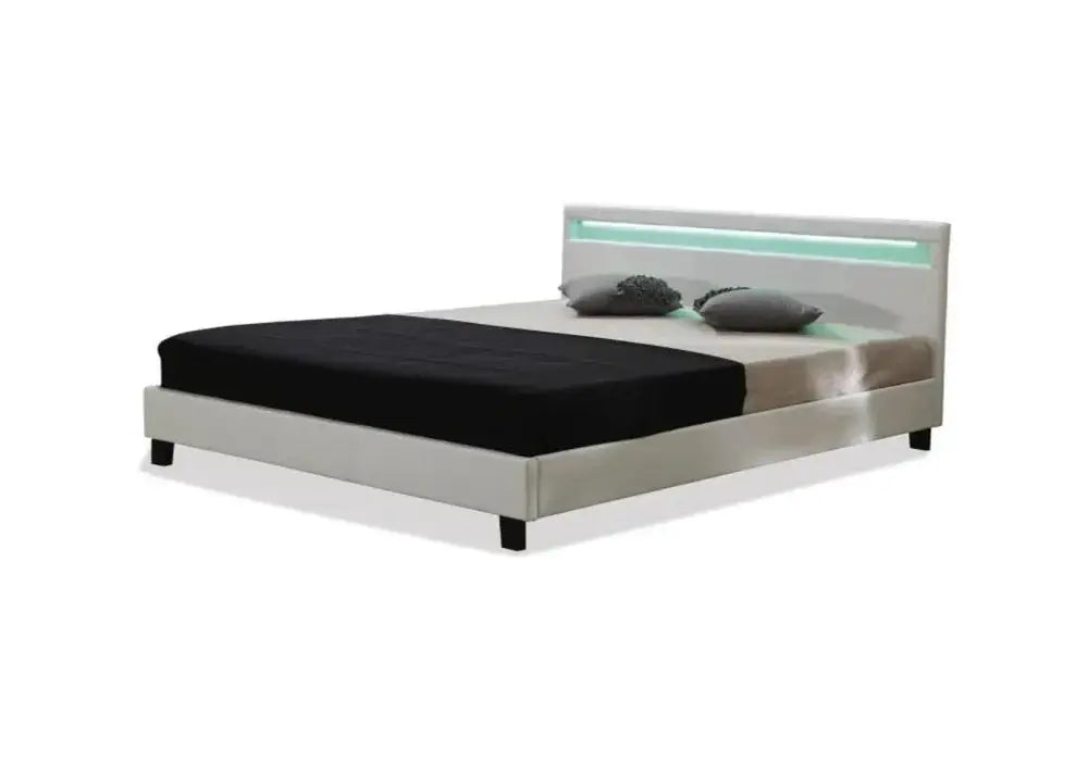 Lit Led Avec Sommier Blanc Swedzo-Meuble