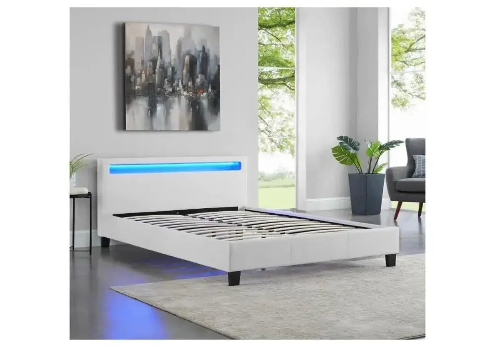 Lit Led Avec Sommier Blanc Swedzo-Meuble