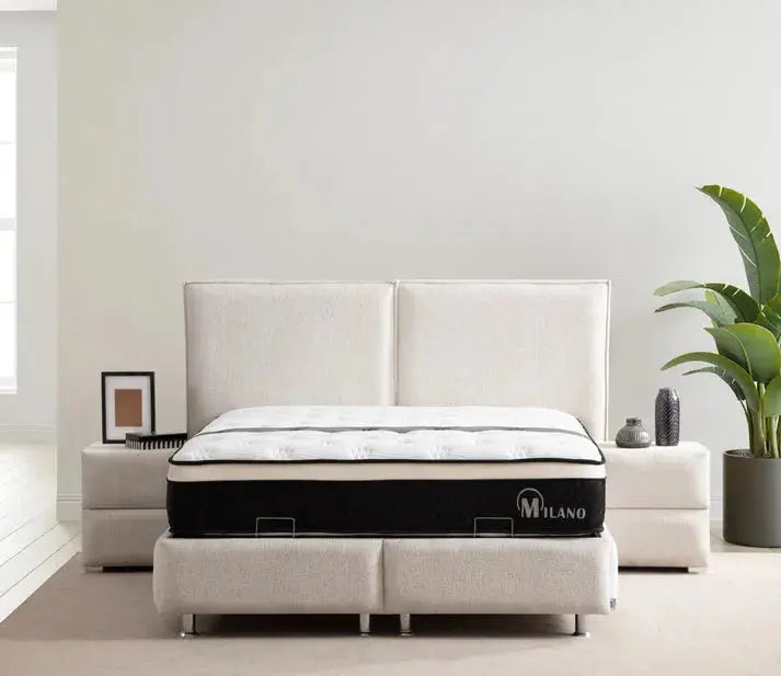 Lit coffre Maya Chenille Blanc Cassé Swedzo-Meuble