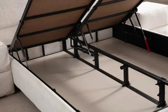 Lit coffre Maya Chenille Blanc Cassé Swedzo-Meuble