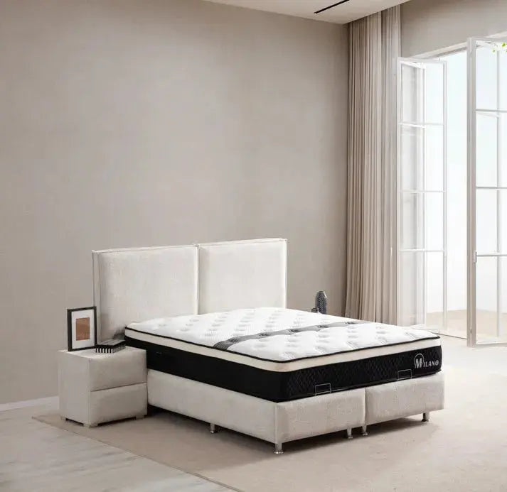 Lit coffre Maya Chenille Blanc Cassé Swedzo-Meuble