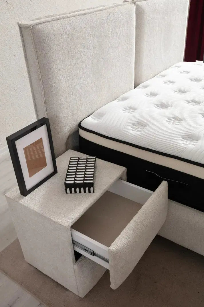 Lit coffre Maya Chenille Blanc Cassé Swedzo-Meuble