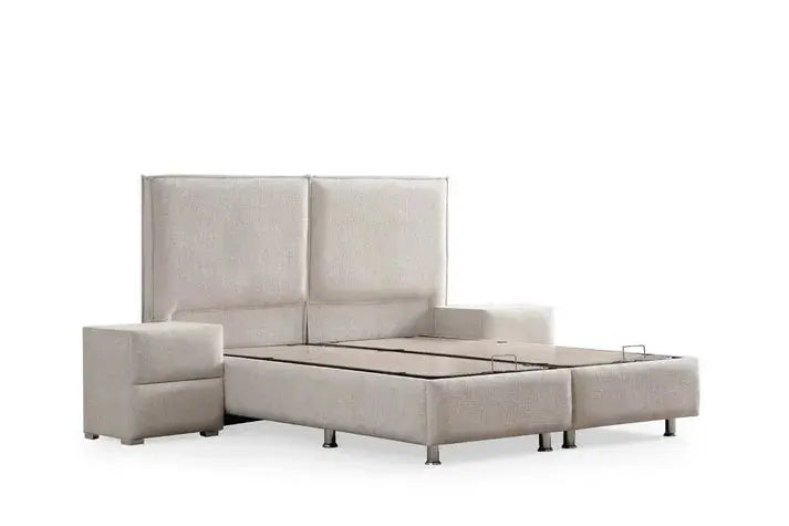 Lit coffre Maya Chenille Blanc Cassé Swedzo-Meuble