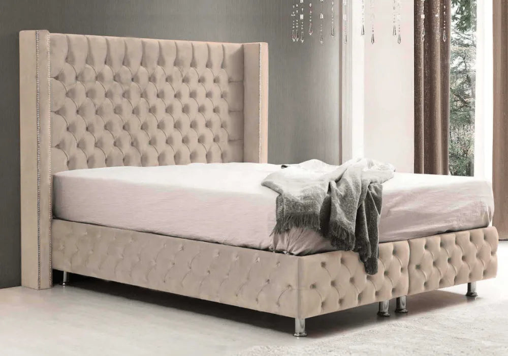 Lit coffre en tissu velours 140x190 cm