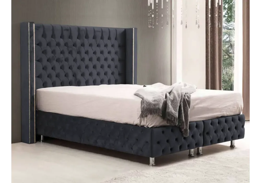 Lit coffre en tissu velours 180x200 cm