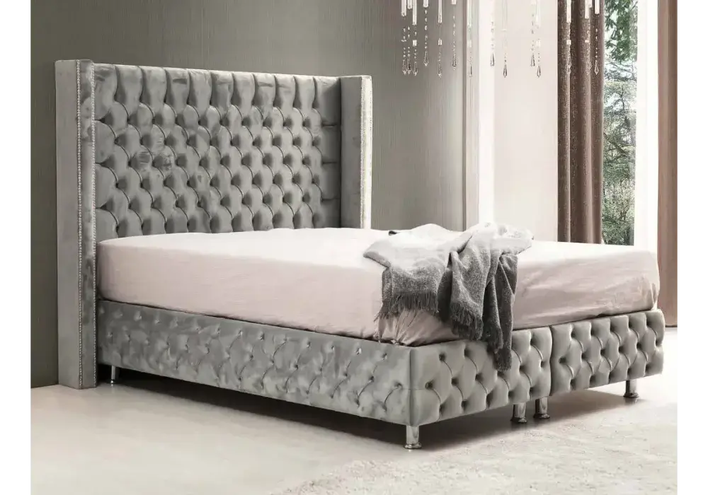 Lit coffre en tissu velours 180x200 cm Swedzo-Meuble