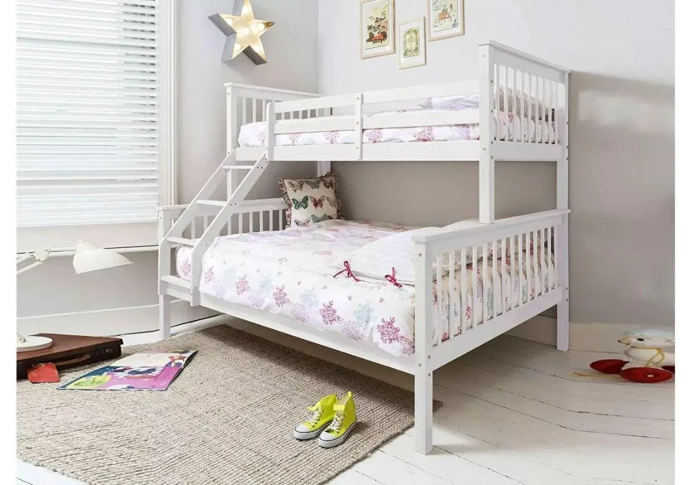 Lit superposé trois places 2+1 Bois - (Blanc)