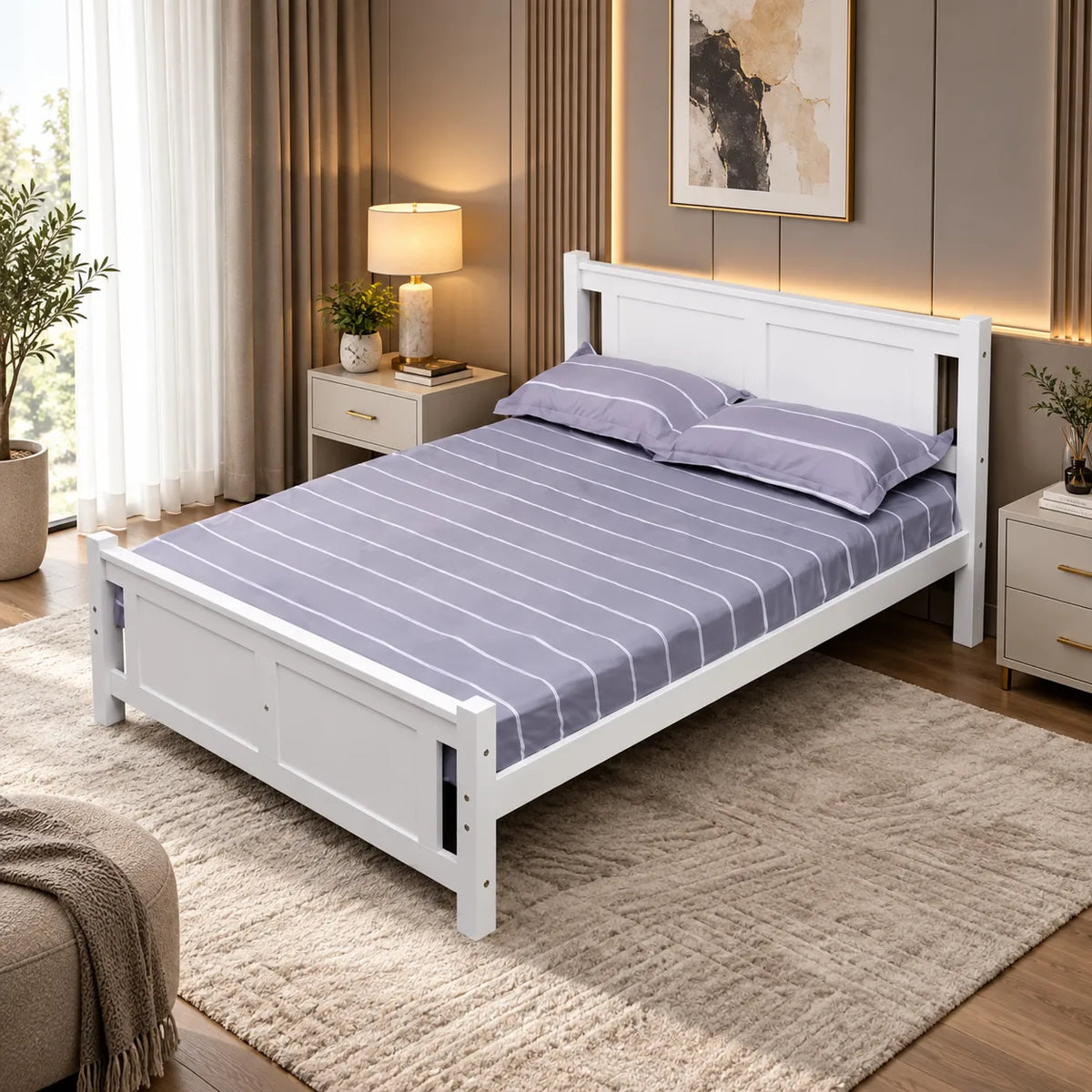 Lit Batna En Bois Blanc 140X190cm