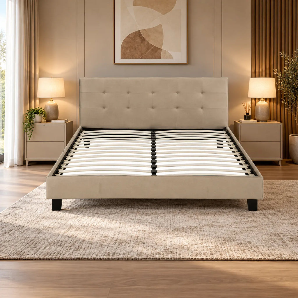 Lit Capitonnés Swedzo Taupe 140x190 - 160x200