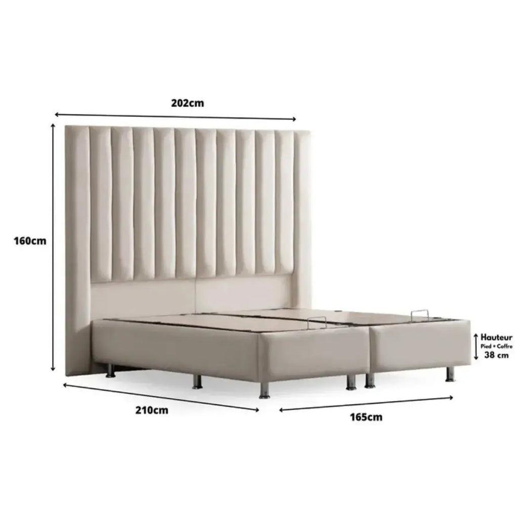 Lit Coffre ATHENA BLANC CASSE - Velours